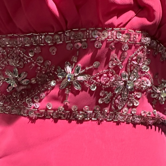 Vintage Precious Formals Vibrant Pink Prom Dress with beading - Picture 4 of 6